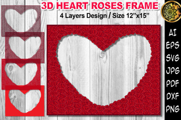 3D Heart Red Roses: 3D SVG for Shadow Boxes