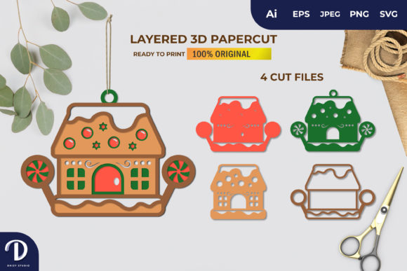3D Layered Papercut Gingerbread House: Christmas Charm in 3D SVG