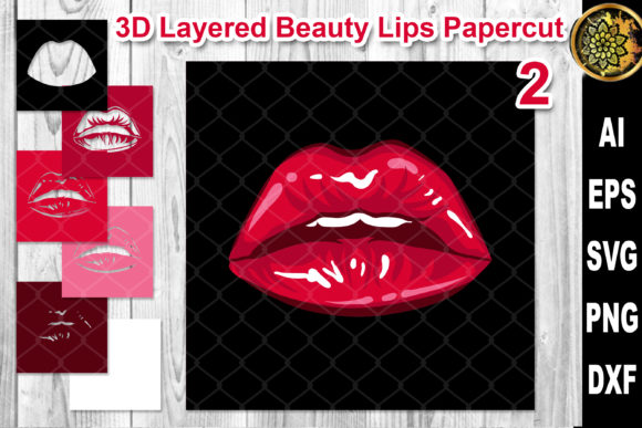 3D Layered Papercut Woman Lips Clipart 2 for Crafts & Graphics Sellers
