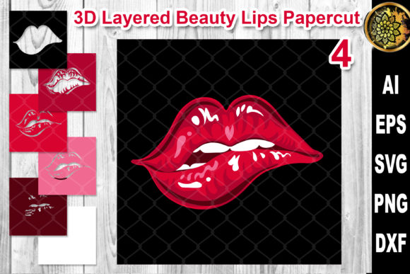 3D Layered Papercut Woman Lips Clipart 4: A Bold Graphic for Crafts & Creative Branding