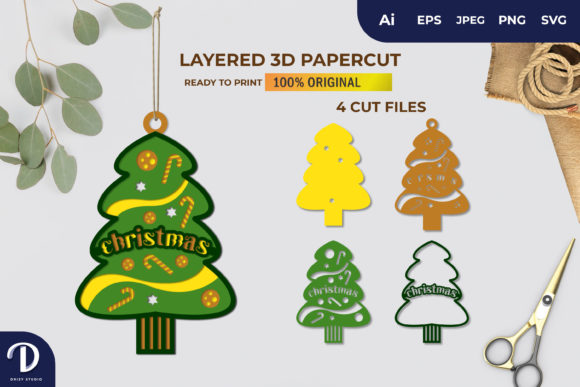 3D Papercut Christmas Tree Layered: A Festive 3D SVG for Holiday Branding
