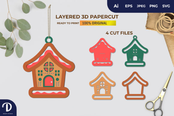 3D Papercut Gingerbread House Layered – Christmas Design with 3D SVG Charm
