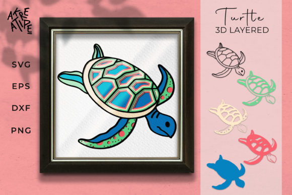3D Turtle Mandala SVG for Shadow Box Creations