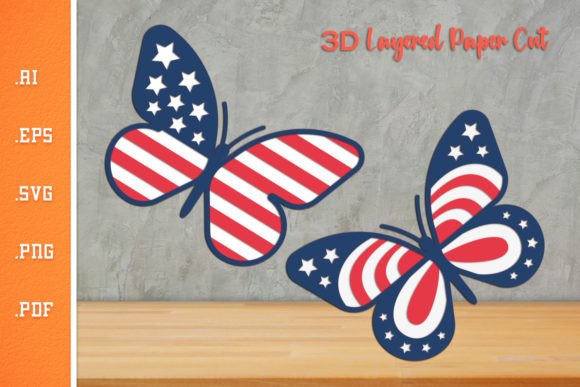 Butterfly USA Flag Pattern – 3D Layered Graphics for Crafts & Creative Design Projects