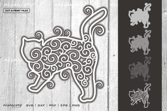 Cat Mandala Vector 3D Layered 3: 3D SVG Design for Shadow Boxes & Beyond
