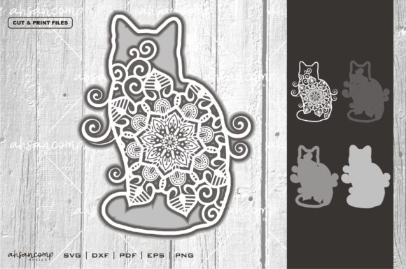 Cat Mandala Vector 3D SVG for Shadow Box Crafts & Handmade Business