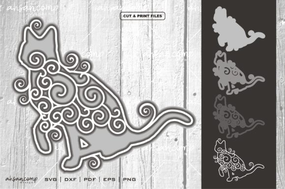 Cat Mandala Vector 3D SVG Shadow Box for Editorial and Blog Design