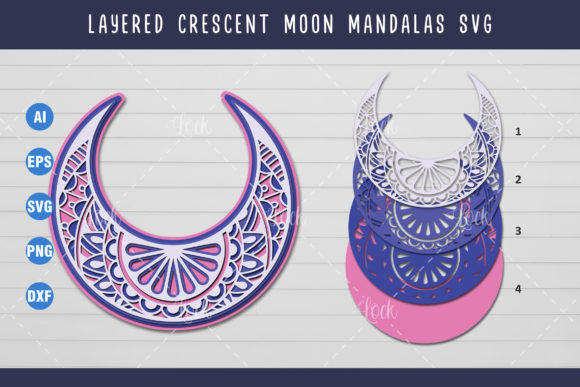 Crescent Moon and Mandala 3D Layered Graphics for Crafts & Creative Marketing