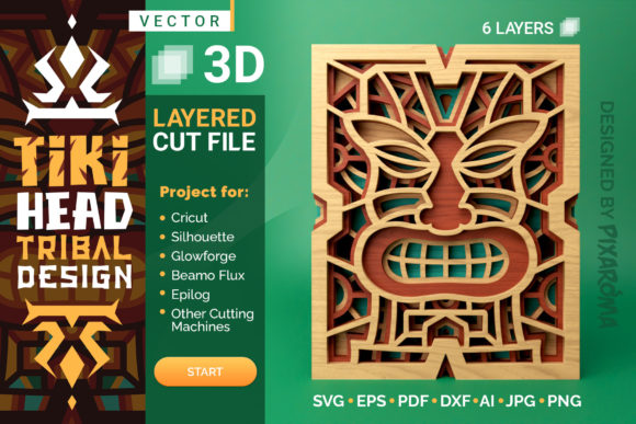 Tiki Head 3D Layered SVG Cut File for Crafts